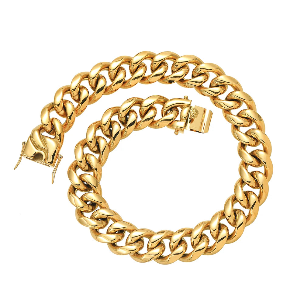 Cuban Link Chain Necklace & Bracelet (Stainless Steel, Unisex, Waterproof)