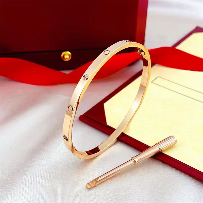 Luxury Zircon Cuff Bracelet – Stainless Steel (Gold, Silver, Rose Gold)