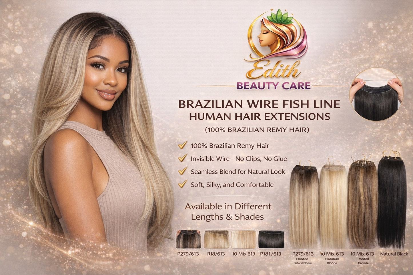 Brazilian Remy Wire Fish Line Human Hair Extensions (Halo Set)