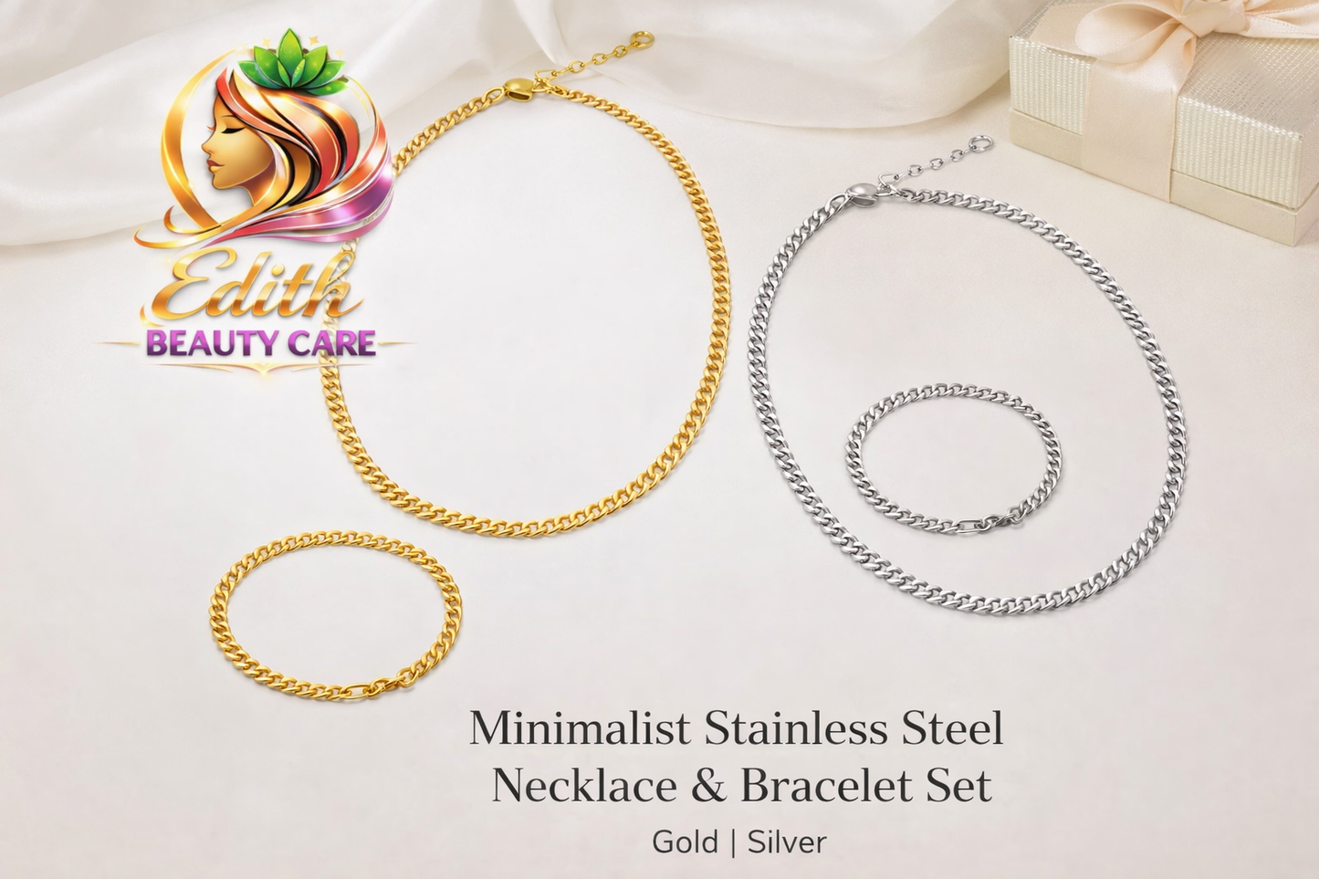 Minimalist Stainless Steel Necklace & Bracelet Set (Gold/Silver)