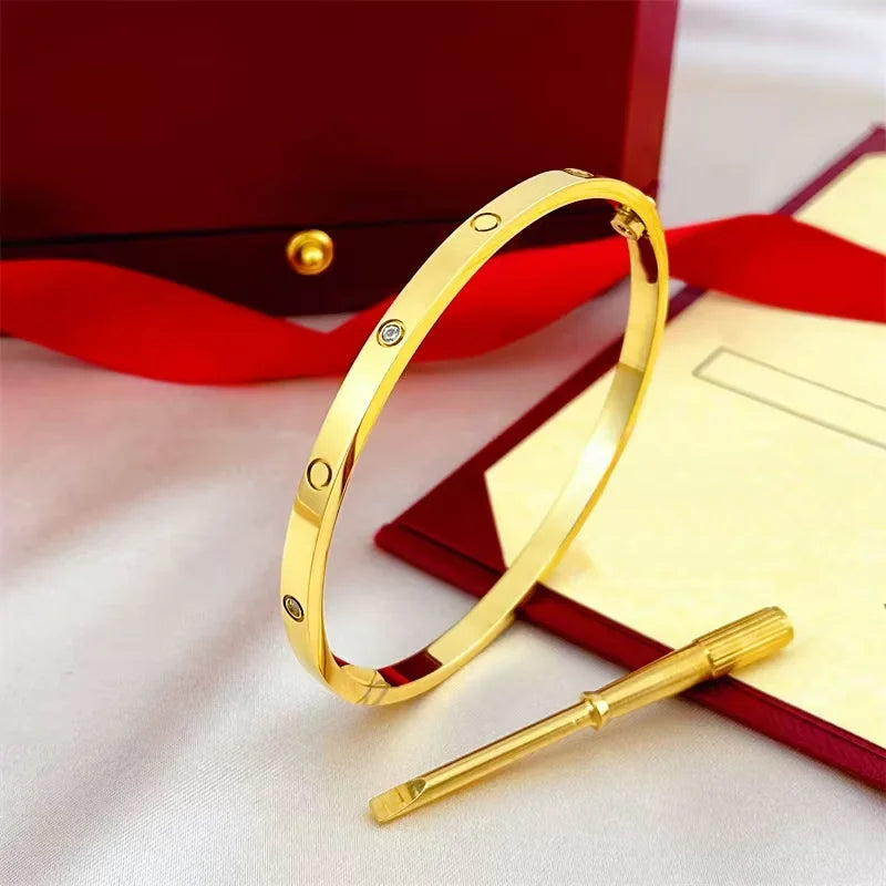 Luxury Zircon Cuff Bracelet – Stainless Steel (Gold, Silver, Rose Gold)