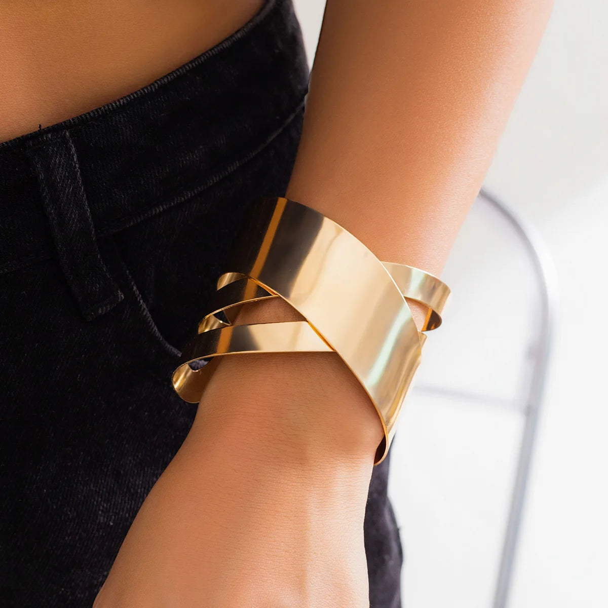 Chunky Gold Bangle Bracelet – Stainless Steel Statement Cuff