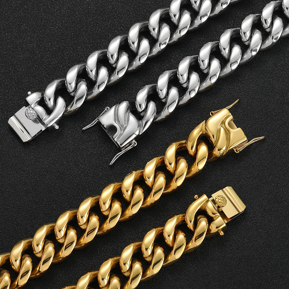 Cuban Link Chain Necklace & Bracelet  (Stainless Steel, Unisex, Waterproof)