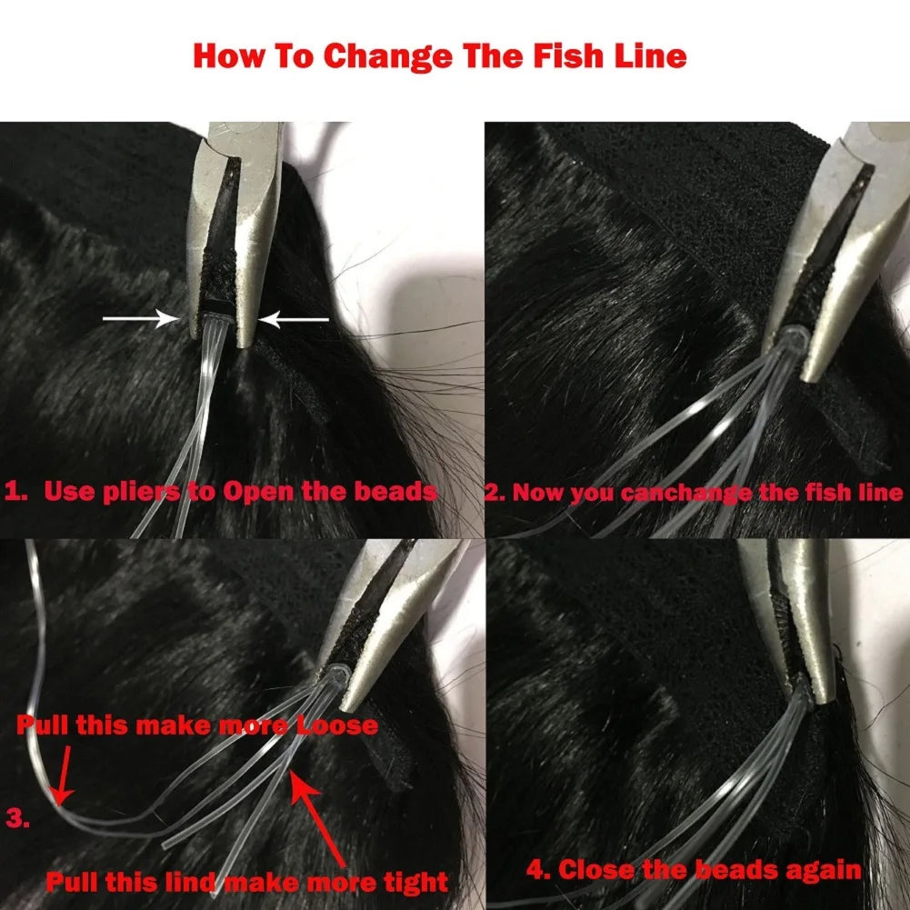 Brazilian Remy Wire Fish Line Human Hair Extensions (Halo Set)