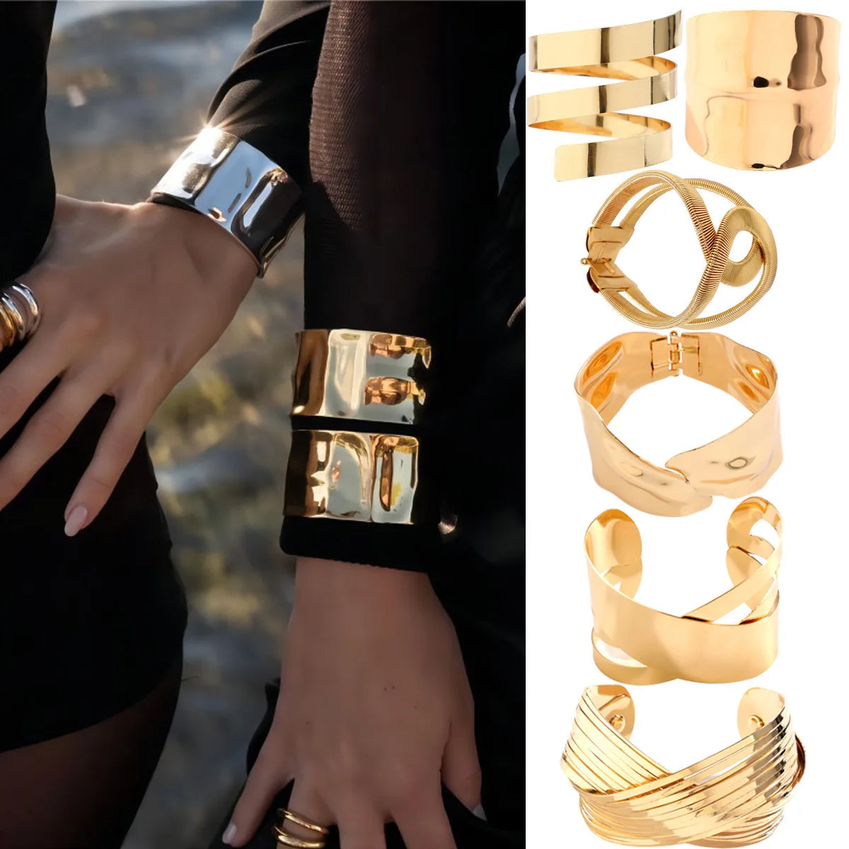 Chunky Gold Bangle Bracelet – Stainless Steel Statement Cuff
