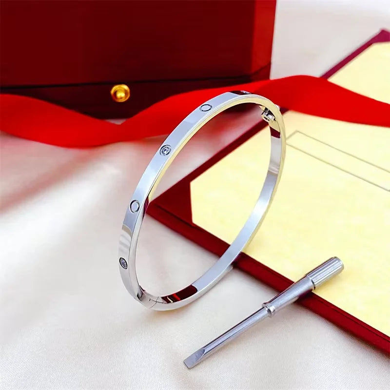 Luxury Zircon Cuff Bracelet – Stainless Steel (Gold, Silver, Rose Gold)