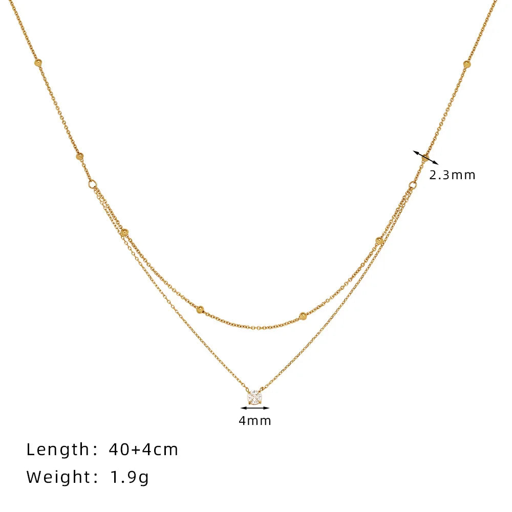 Dainty Double Layer Zirconia Pendant Necklace (Waterproof, Gold Plated