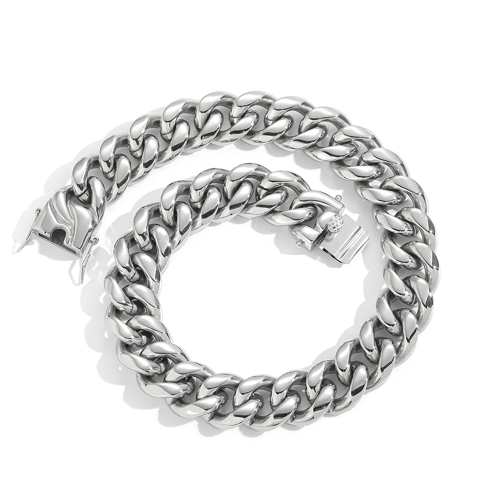 Cuban Link Chain Necklace & Bracelet  (Stainless Steel, Unisex, Waterproof)