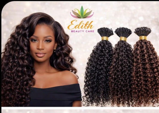 Curly Microlink (I-Tip) Remy Human Hair Extensions – Natural Blend