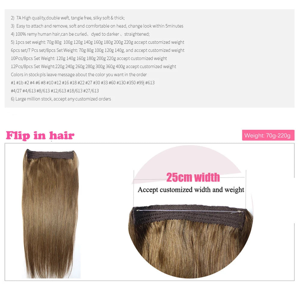 Brazilian Remy Wire Fish Line Human Hair Extensions (Halo Set)