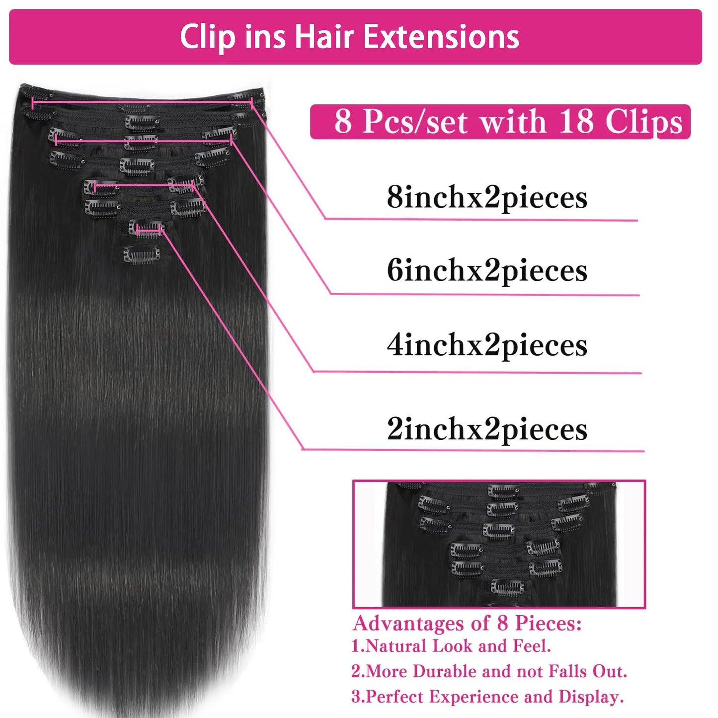 Straight Clip ins Human Hair Extensions