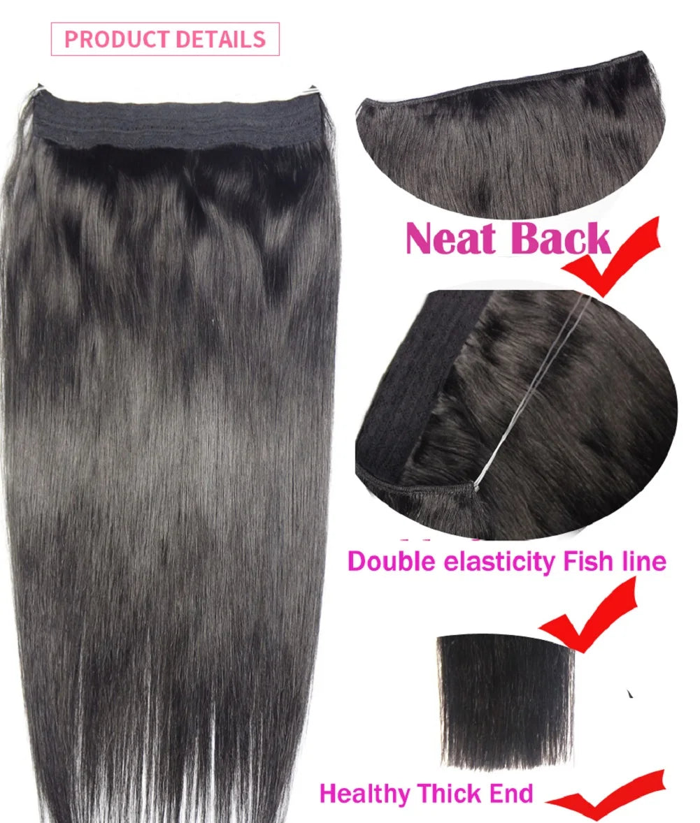 Brazilian Remy Wire Fish Line Human Hair Extensions (Halo Set)