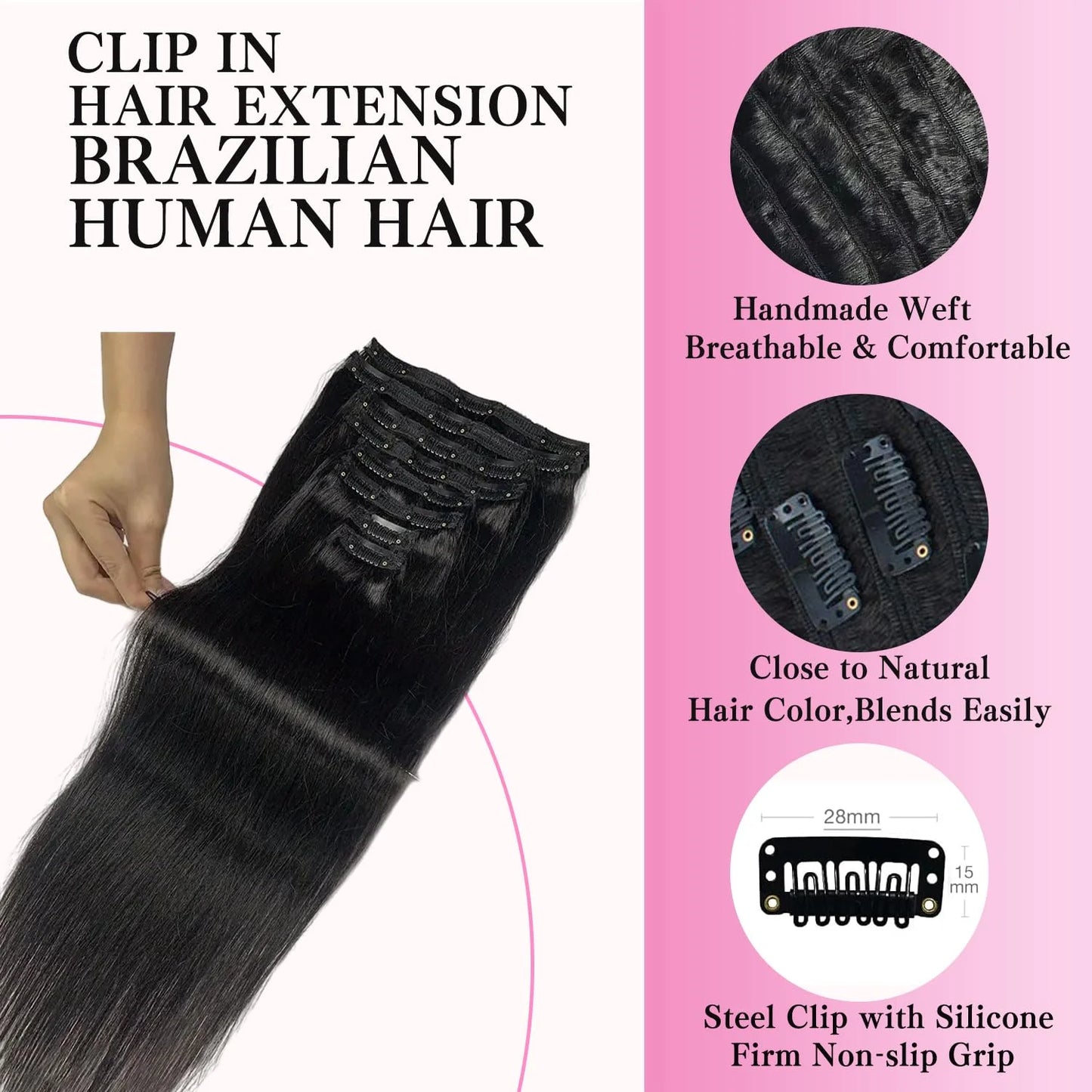 Straight Clip ins Human Hair Extensions