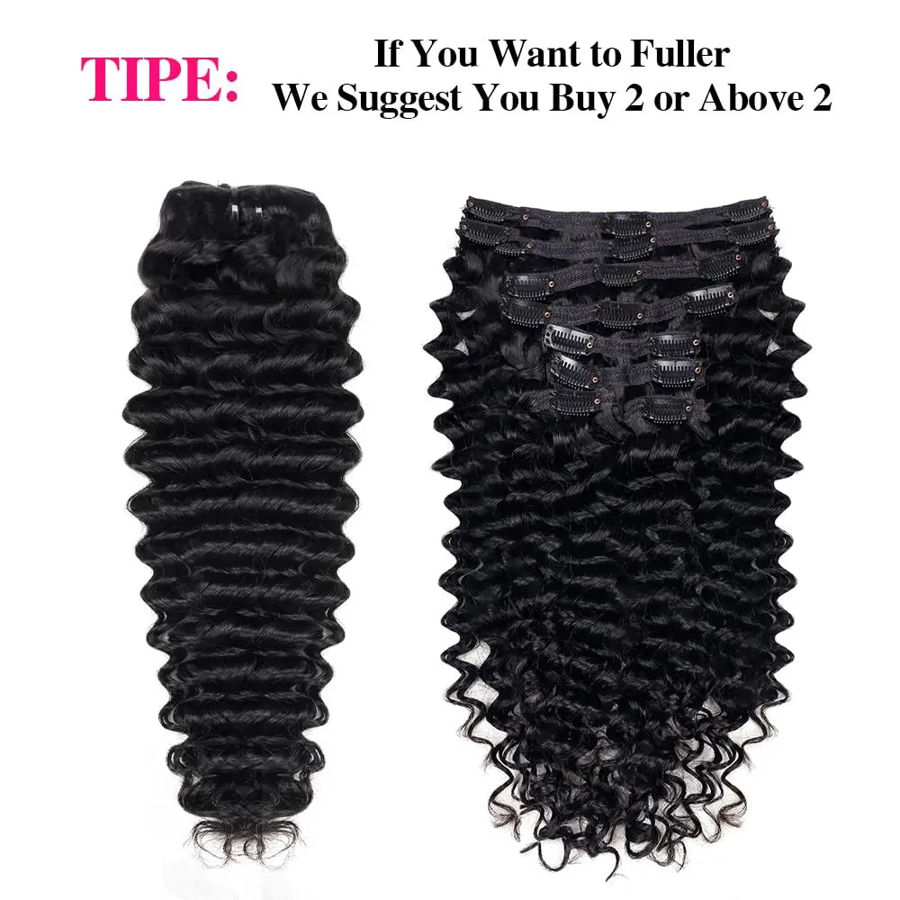 Deep Wave Clip-In Human Hair Extensions (Brazilian Remy Hair)