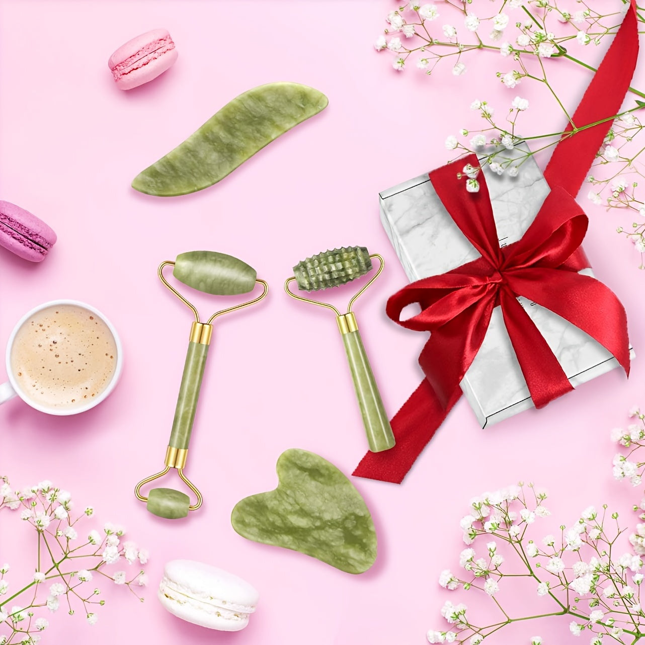 4-Piece Facial Roller & Gua Sha Set